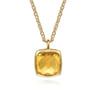 14K Yellow Gold Cushion Cut Citrine Necklace With Flower Pattern J-Back and Bezel Setting
