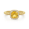 14K Yellow Gold Cushion Cut Citrine and Diamond Halo Ring - 0.1 ct
