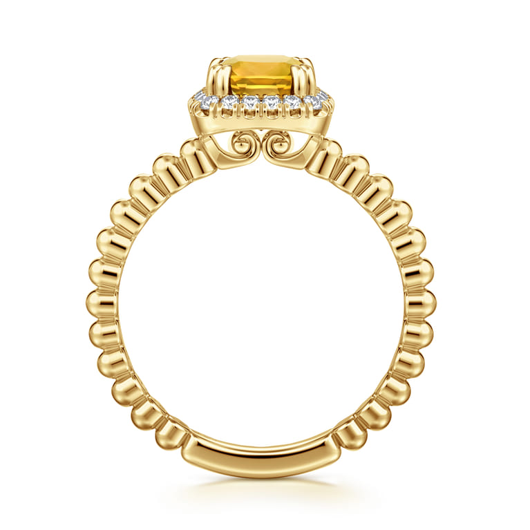 14K Yellow Gold Cushion Cut Citrine and Diamond Halo Ring - 0.1 ct - Shot 2