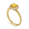 14K Yellow Gold Cushion Cut Citrine and Diamond Halo Ring - 0.1 ct