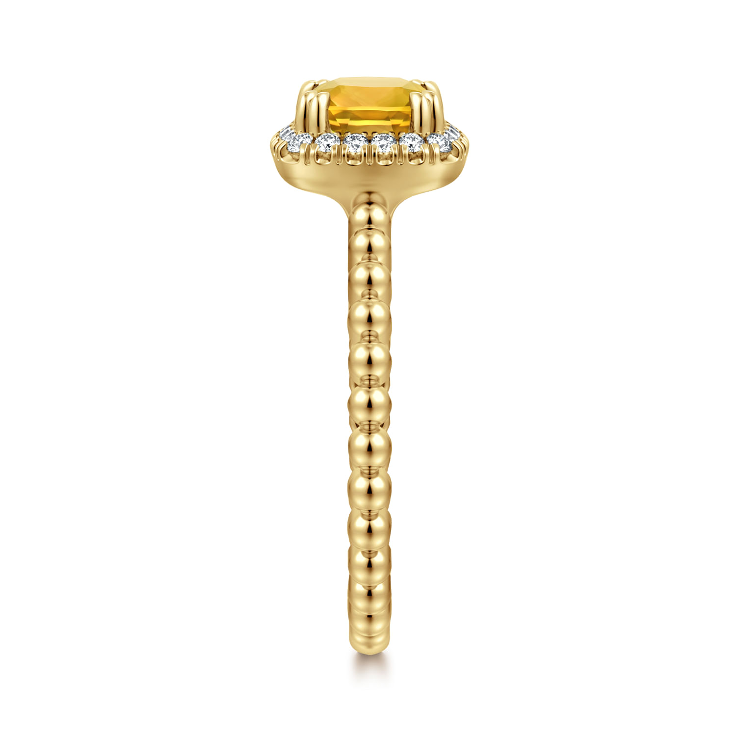 14K Yellow Gold Cushion Cut Citrine and Diamond Halo Ring