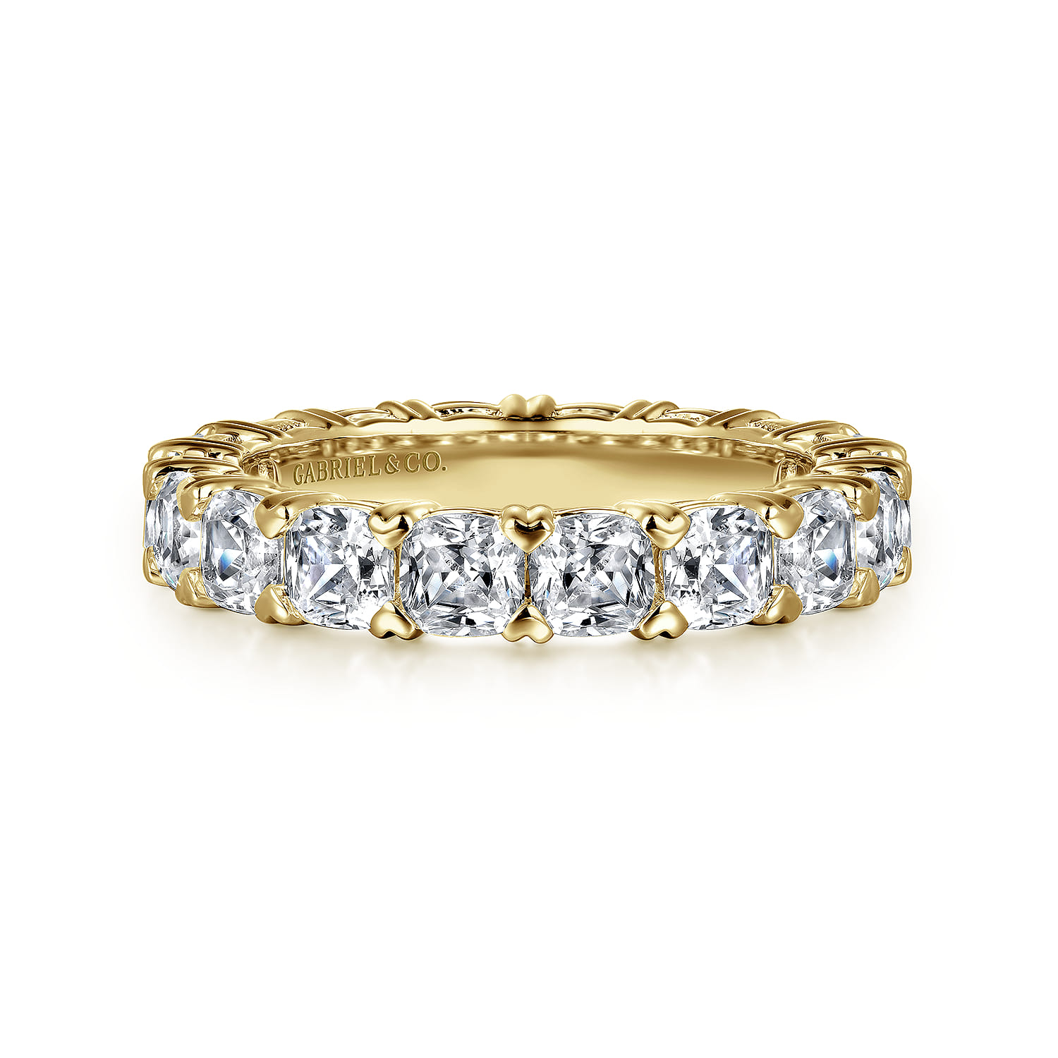 Eternity Band Wedding Ring in 14k Yellow Gold with Cushion Cut Natural Diamond at Gabriel & Co. - Shot 1