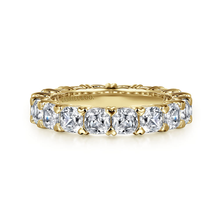 Eternity Band Wedding Ring in 14k Yellow Gold with Cushion Cut Natural Diamond at Gabriel & Co. - Shot 1