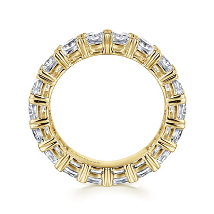 14K Yellow Gold Cushion Cut Diamond Eternity Band with Heart Prongs