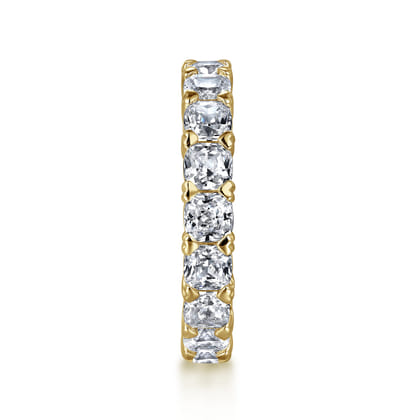 14K Yellow Gold Cushion Cut Diamond Eternity Band with Heart Prongs