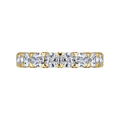 14K Yellow Gold Cushion Cut Diamond Eternity Band with Heart Prongs