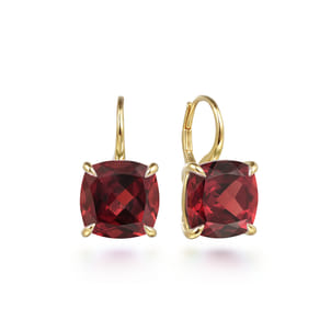 14K Yellow Gold Cushion Cut Garnet Earrings