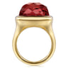 14K Yellow Gold Cushion Cut Garnet Ladies Ring With Flower Pattern J-Back