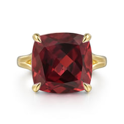 14K Yellow Gold Cushion Cut Garnet Ladies Ring
