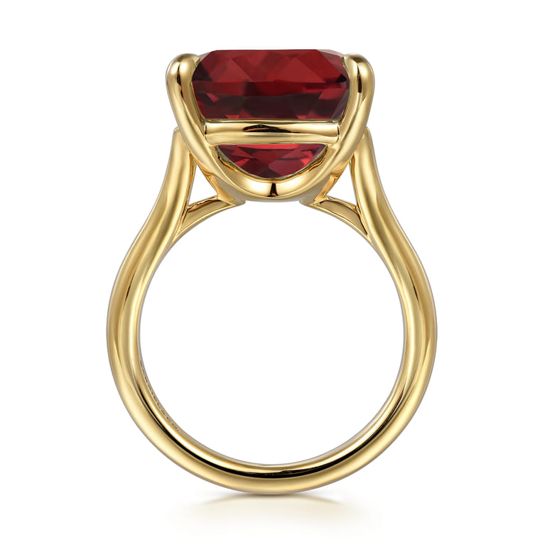 14K Yellow Gold Cushion Cut Garnet Ladies Ring - Shot 2