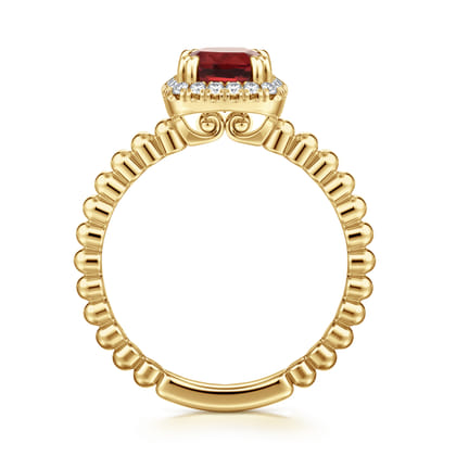 14K Yellow Gold Cushion Cut Garnet and Diamond Halo Ring