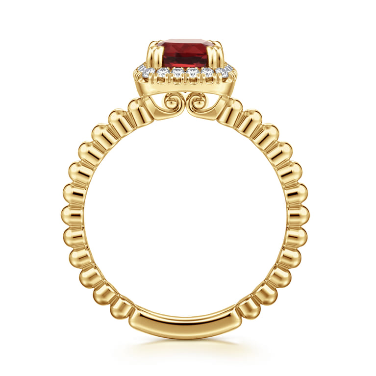 14K Yellow Gold Cushion Cut Garnet and Diamond Halo Ring - 0.1 ct - Shot 2