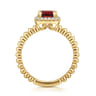 14K Yellow Gold Cushion Cut Garnet and Diamond Halo Ring - 0.1 ct