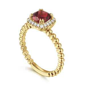14K Yellow Gold Cushion Cut Garnet and Diamond Halo Ring