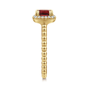 14K Yellow Gold Cushion Cut Garnet and Diamond Halo Ring