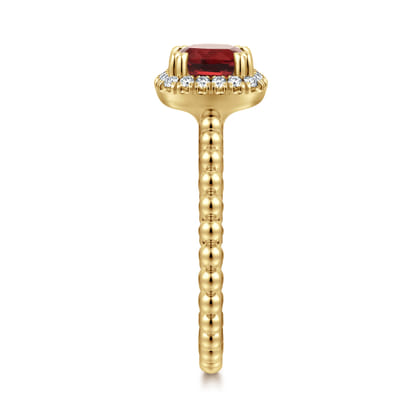 14K Yellow Gold Cushion Cut Garnet and Diamond Halo Ring