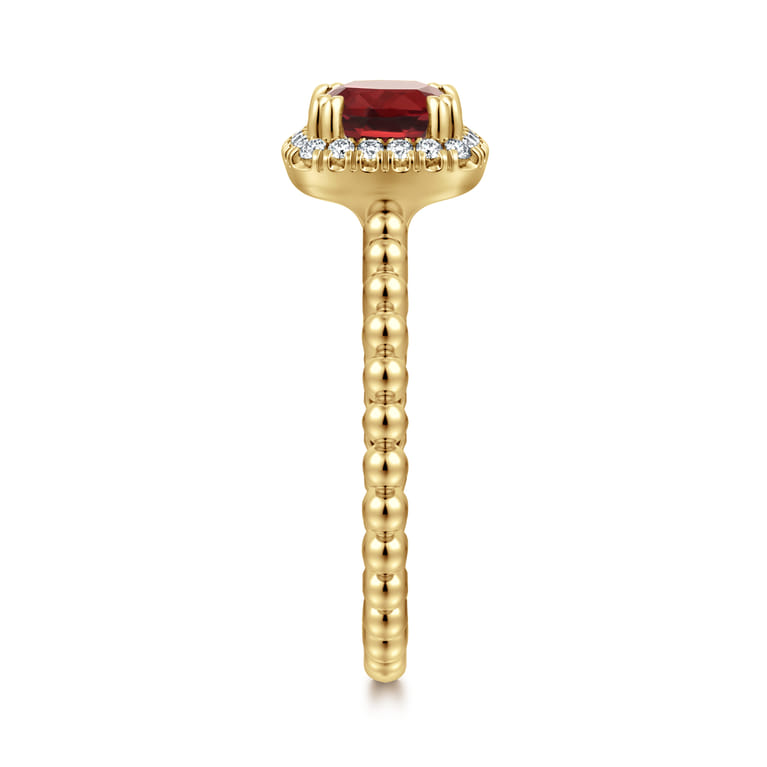 14K Yellow Gold Cushion Cut Garnet and Diamond Halo Ring - 0.1 ct - Shot 4