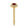 14K Yellow Gold Cushion Cut Garnet and Diamond Halo Ring - 0.1 ct