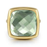 14K Yellow Gold Cushion Cut Green Amethyst Ladies Ring With Flower Pattern J-Back