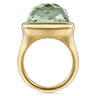 14K Yellow Gold Cushion Cut Green Amethyst Ladies Ring With Flower Pattern J-Back