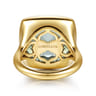 14K Yellow Gold Cushion Cut Green Amethyst Ladies Ring With Flower Pattern J-Back
