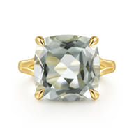 14K Yellow Gold Cushion Cut Green Amethyst Ladies Ring