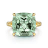 14K Yellow Gold Cushion Cut Green Amethyst Ladies Ring