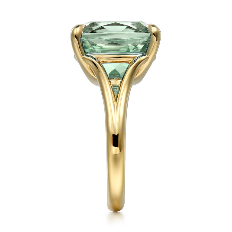 14K Yellow Gold Cushion Cut Green Amethyst Ladies Ring - Shot 4