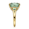 14K Yellow Gold Cushion Cut Green Amethyst Ladies Ring