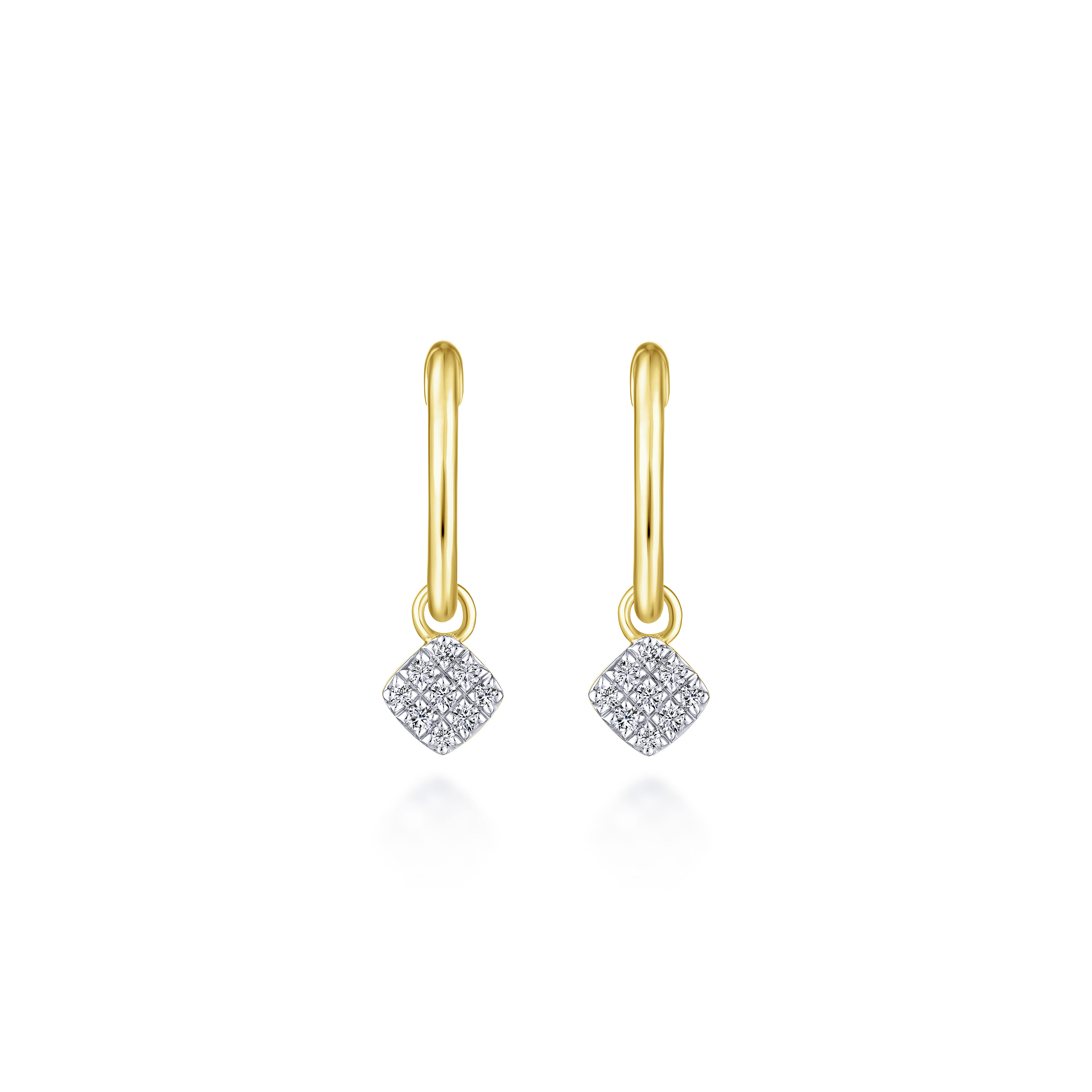 14K Yellow Gold Cushion Cut Pave 10mm Diamond Drop Earrings - 0.11 ct - Shot 3