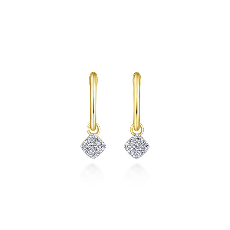 14K Yellow Gold Cushion Cut Pave 10mm Diamond Drop Earrings - 0.11 ct - Shot 3