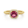14K Yellow Gold Cushion Cut Pink Tourmaline and Diamond Halo Ring - 0.1 ct