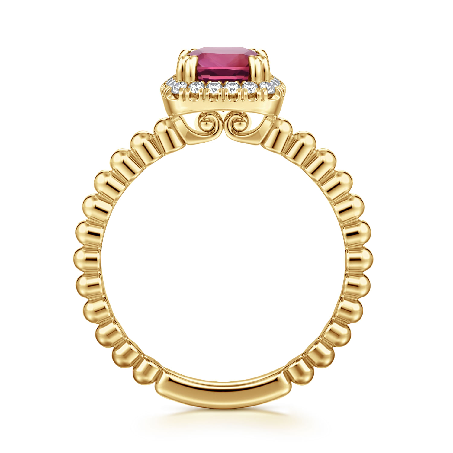 14K Yellow Gold Cushion Cut Pink Tourmaline and Diamond Halo Ring