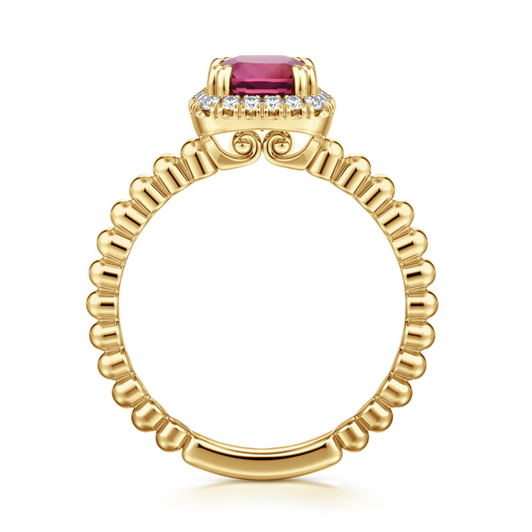 14K Yellow Gold Cushion Cut Pink Tourmaline and Diamond Halo Ring - 0.1 ct - Shot 2