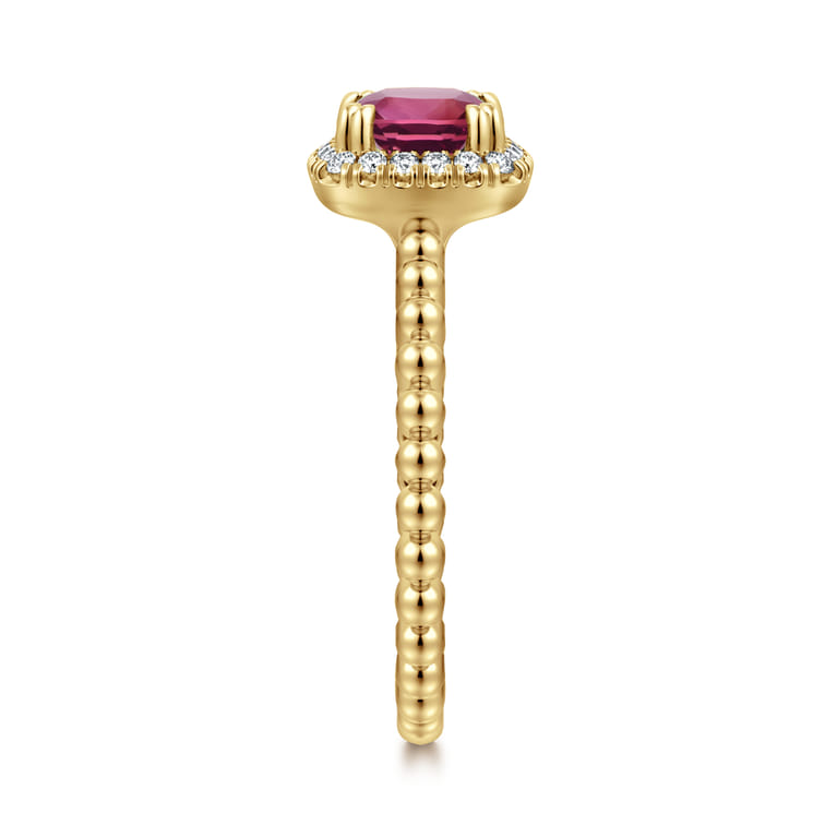 14K Yellow Gold Cushion Cut Pink Tourmaline and Diamond Halo Ring - 0.1 ct - Shot 4