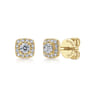 14K Yellow Gold Cushion Halo Round Diamond Stud Earrings - 0.3 ct