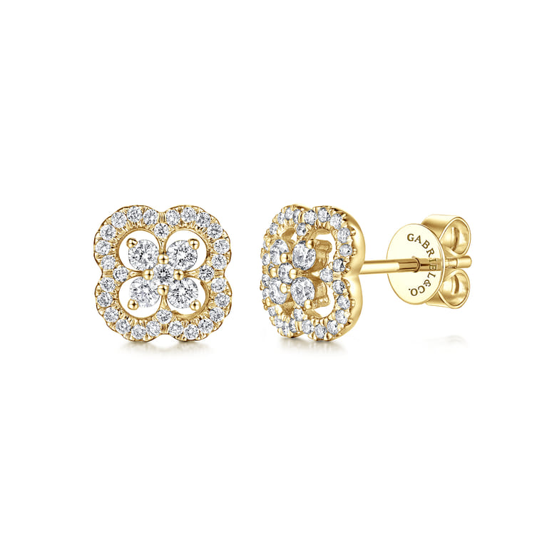 14K Yellow Gold Cutout Clover Diamond Stud Earrings - 0.45 ct - Shot 1