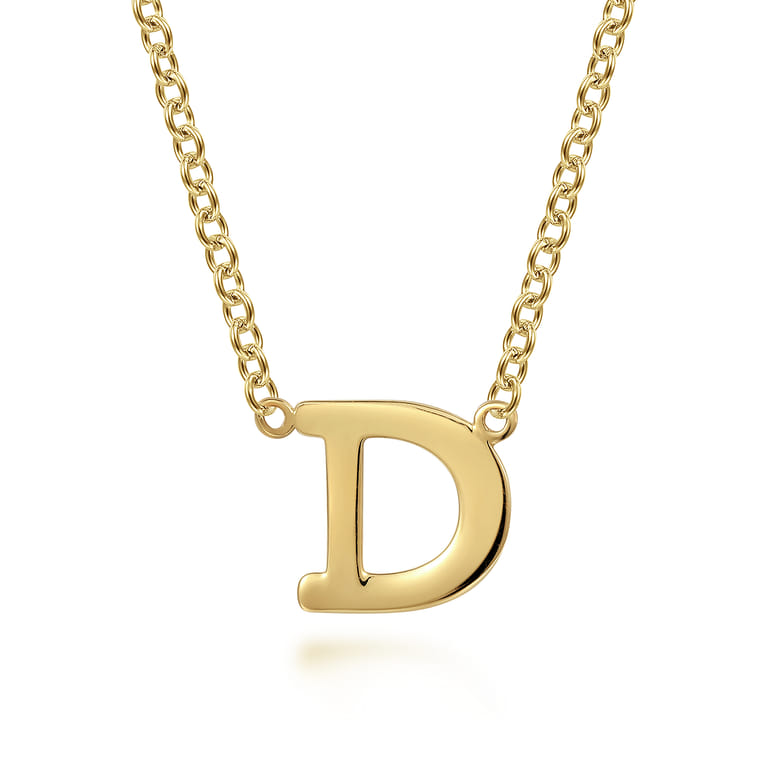 14K Yellow Gold D Initial Necklace - Shot 1