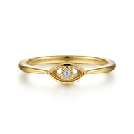 14K Yellow Gold Dainty Evil Eye Diamond Ring