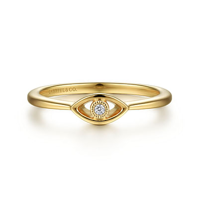 14K Yellow Gold Dainty Evil Eye Diamond Ring