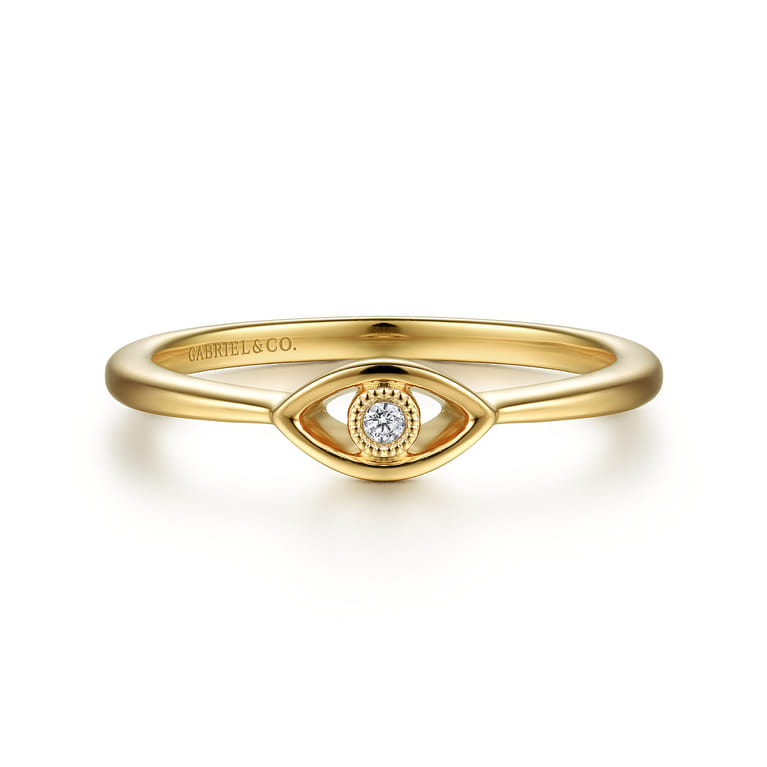14K Yellow Gold Dainty Evil Eye Diamond Ring - 0.02 ct - Shot 1