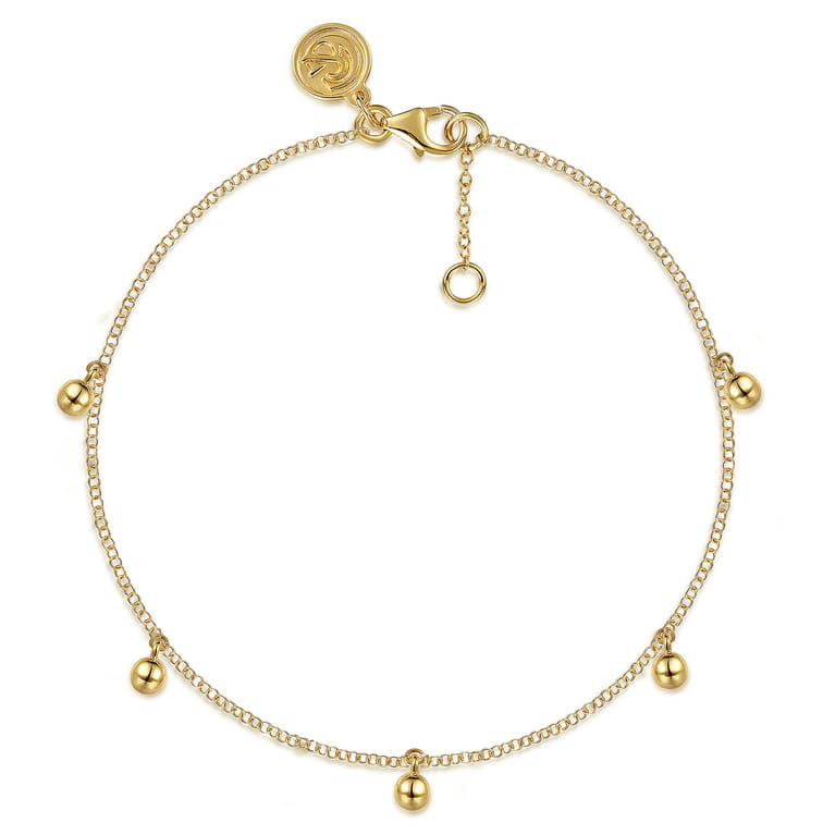 14K Yellow Gold Delicate Chain Bracelet with Bujukan Bead Drops - Shot 1