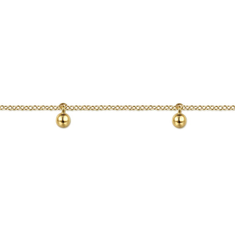 14K Yellow Gold Delicate Chain Bracelet with Bujukan Bead Drops - Shot 2