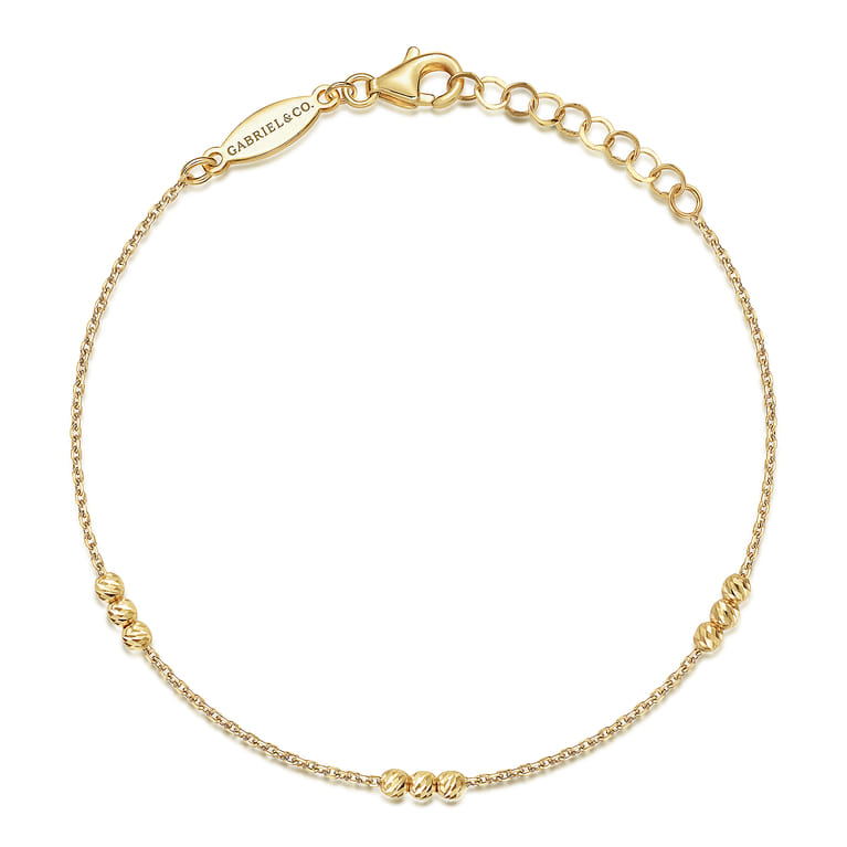 14K Yellow Gold Delicate Chain Bracelet with Bujukan Bead Stations - Shot 1