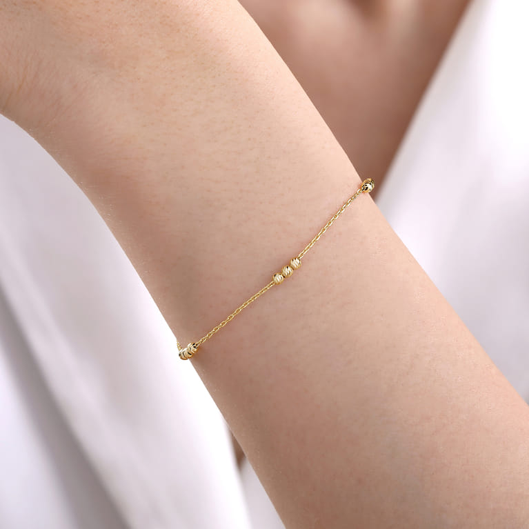 14K Yellow Gold Delicate Chain Bracelet with Bujukan Bead Stations - Shot 3