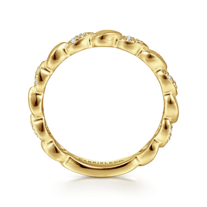 14K Yellow Gold Delicate Leaf Diamond Stackable Ring