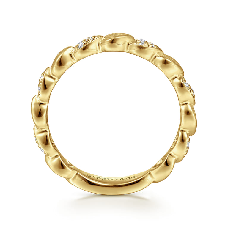 14K Yellow Gold Delicate Leaf Diamond Stackable Ring - 0.09 ct - Shot 2