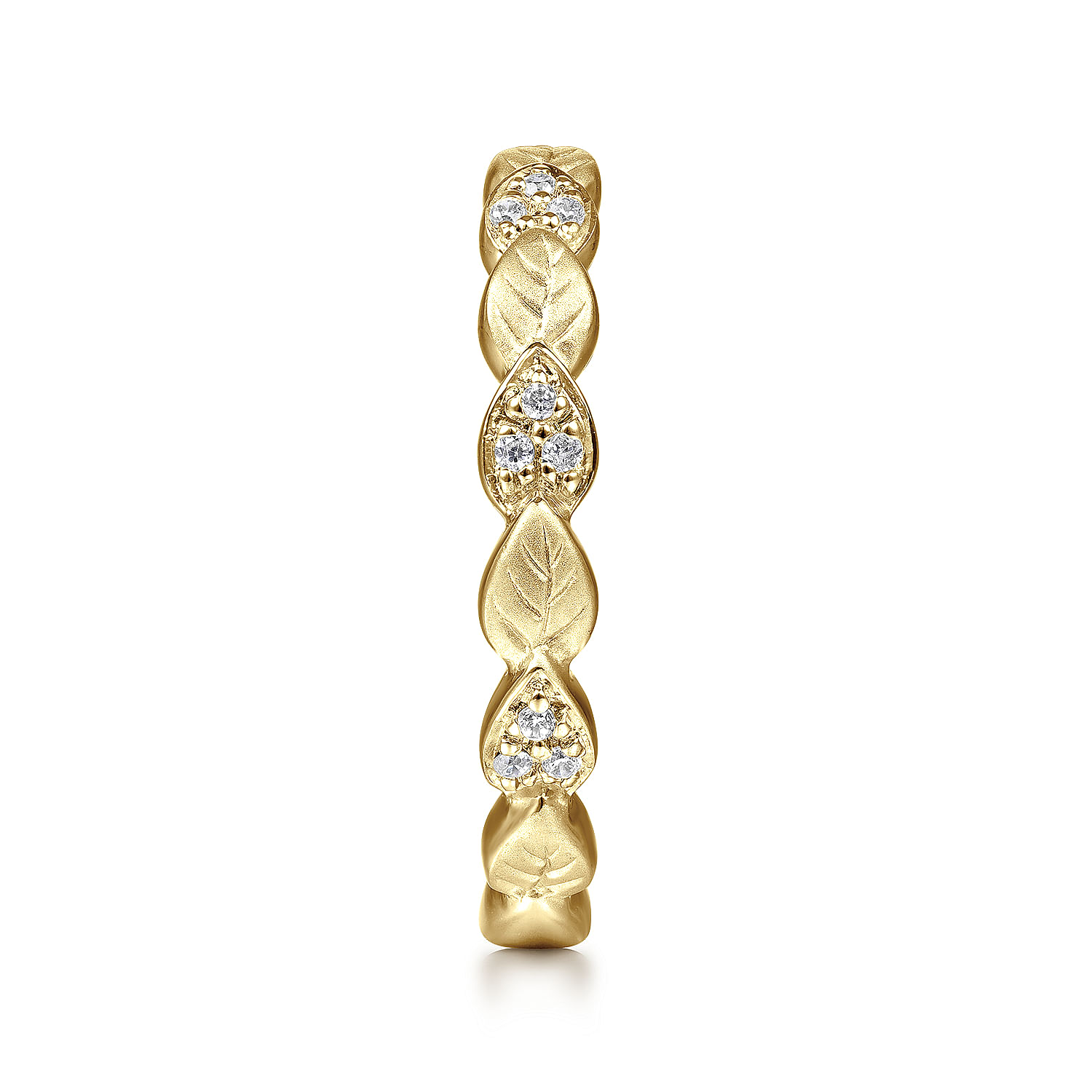 14K Yellow Gold Delicate Leaf Diamond Stackable Ring - 0.09 ct - Shot 4