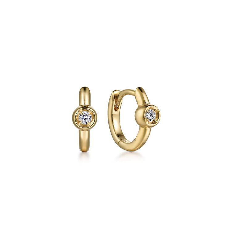 14K Yellow Gold Diamond 10mm Huggie With Bezel Set And Plain Gold - 0.06 ct - Shot 1