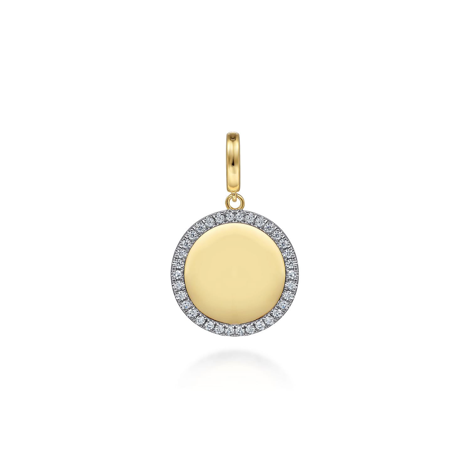 14K Yellow Gold Diamond 18mm Round Medallion Personalized Pendant With Detachable Bail - 0.34 ct - Shot 1